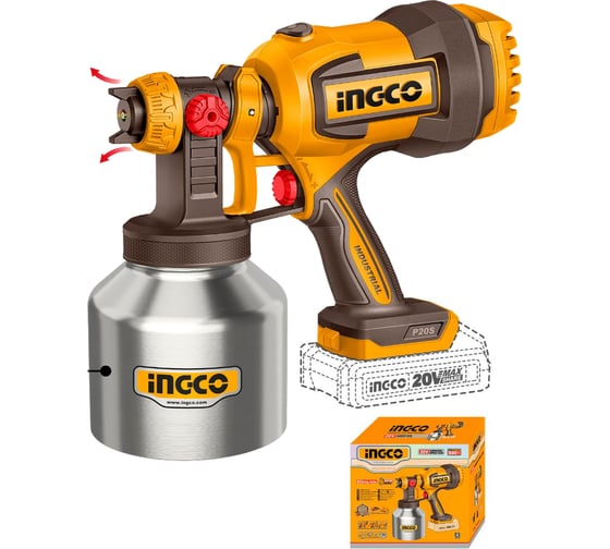 Краскораспылитель аккумуляторный INGCO 20В 800 мл/мин (8) CSGLI20041