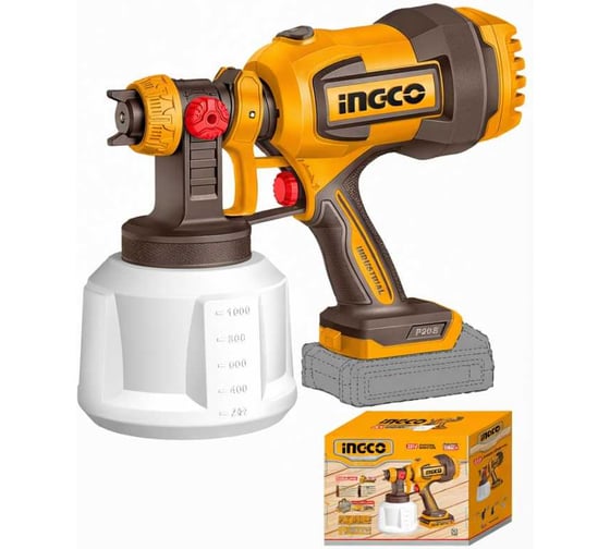Краскораспылитель аккумуляторный INGCO 20В 800 мл/мин (8) , , шт CSGLI2004