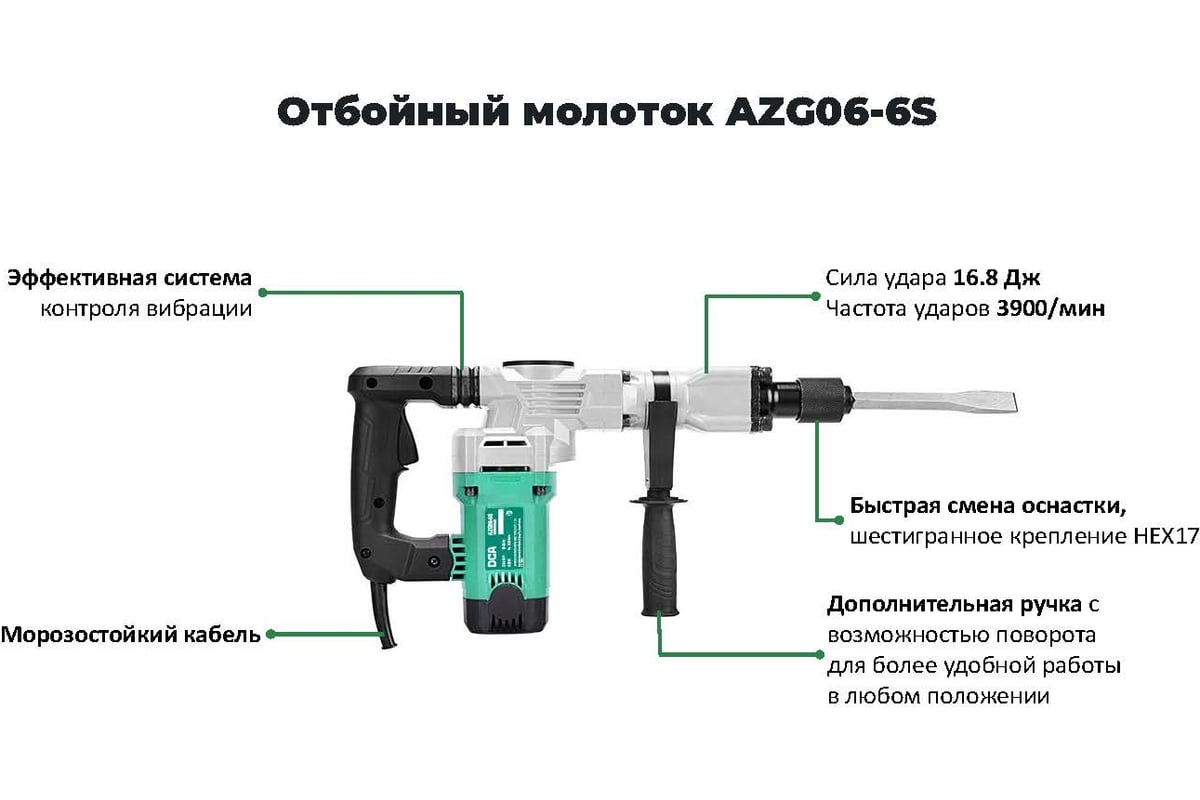 Отбойный молоток DCA AZG06-6S - выгодная цена, отзывы, характеристики ...