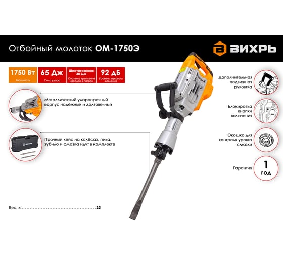 Отбойный молоток Вихрь ОМ-1750Э 72/23/1