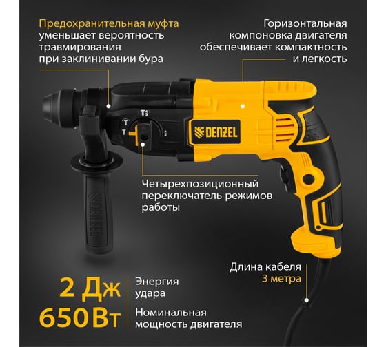 Электрический перфоратор DENZEL RH-650-18 26603