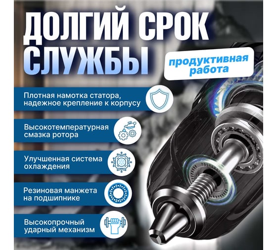 Перфоратор BULL BH 4002 в чемодане 1250 Вт, 2-9 Дж, 40 мм, 3 реж. + 1 зуб., 1 сверло, SDS-max, регулировка оборотов 1333484