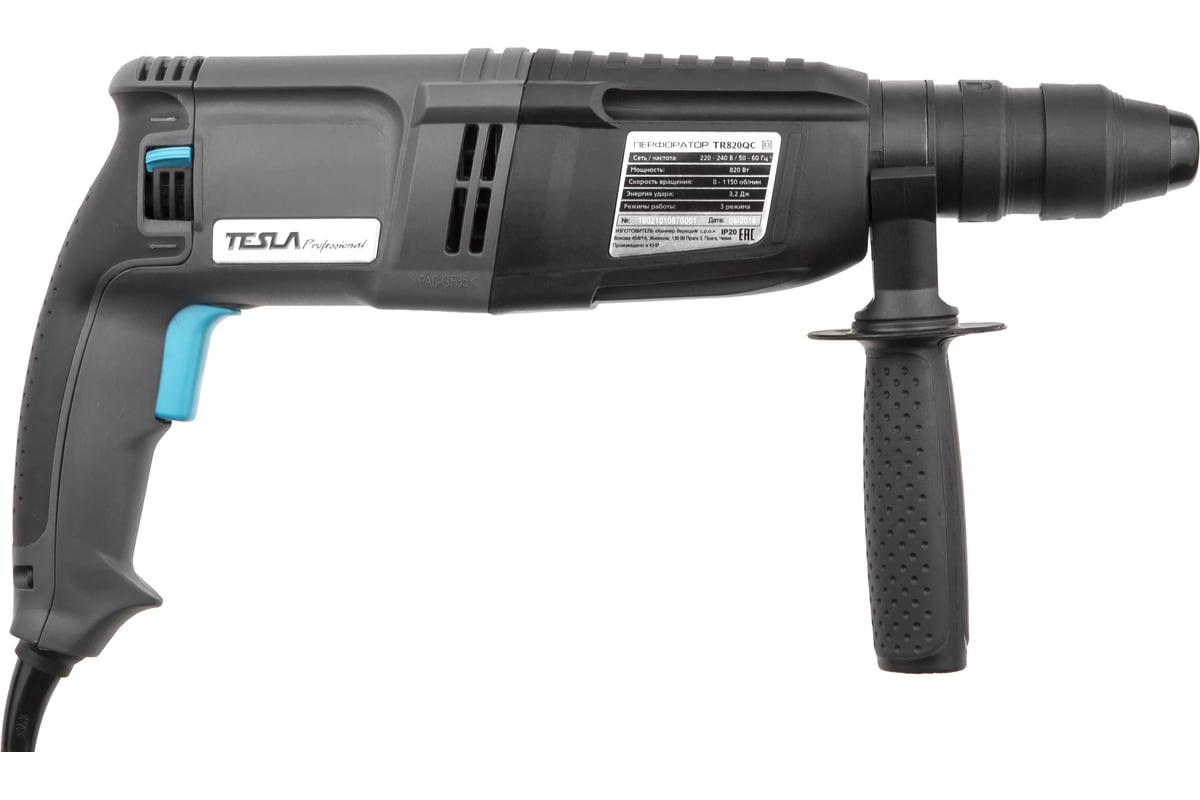 Перфоратор Tesla 820 Вт, SDS+, 26 мм, 0-1150 об/мин, 3.2 Дж, 3 режима ...