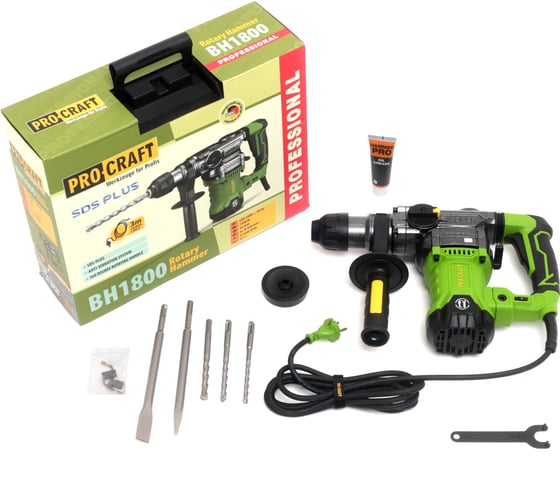 Перфоратор PROCRAFT 1500 Вт, 5,5 Дж, 0-4300 уд/мин, SDS+ BH1800