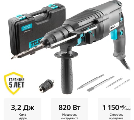 Перфоратор Tesla TR820QC 820Вт SDS+ 26мм 0-1150об/мин 3.2Дж 3 режима кейс 621373