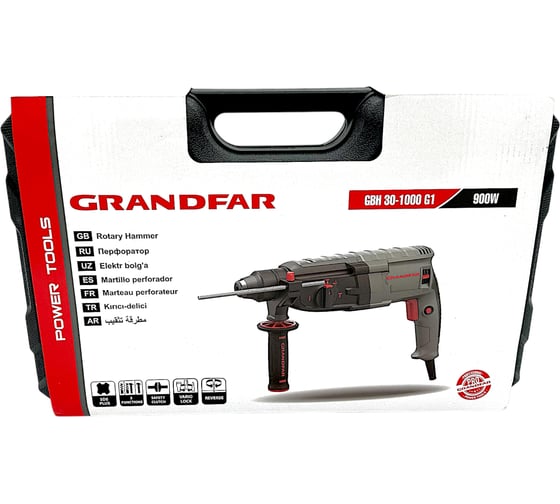Перфоратор GRANDFAR (щетки 1 пара, зубило плоское 1 шт, пика 1 шт, бур 6/100,8/100,10/100 по 1 шт ) GBH30-1000G1