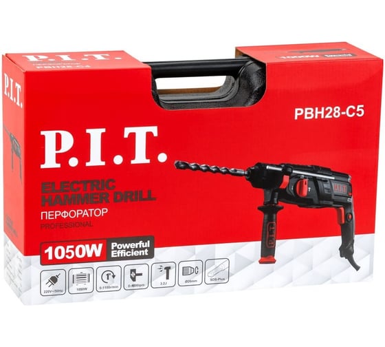 Перфоратор электрический P.I.T. SDS-Plus, горизонт, 1050Вт, 3,2Дж, 3режима, Ø28мм, 0-1100, кейс PBH28-C5