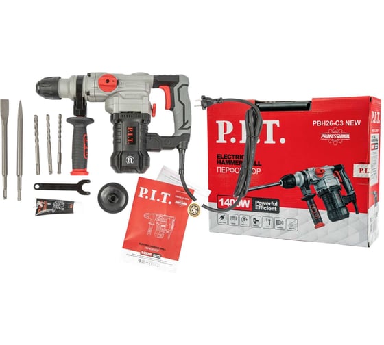 Перфоратор P.I.T. SDS-Plus электрический, верт, 1200Вт, 4,7Дж, 3 реж, кейс, набор оснастки PBH26-C3 NEW 1