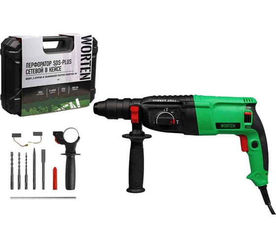 Перфоратор WORTEN SDS-plus сетевой в кейсе с набором 5 буров и зажимным патроном 850Вт КА-90000713