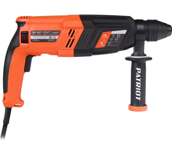 Перфоратор PATRIOT RH 307 SDS+, мощность 1125 Вт, 3.3 Дж, 3 режима работы, макс.диаметр 30 мм, набор буров и долот, глубиномер, кейс 140301369