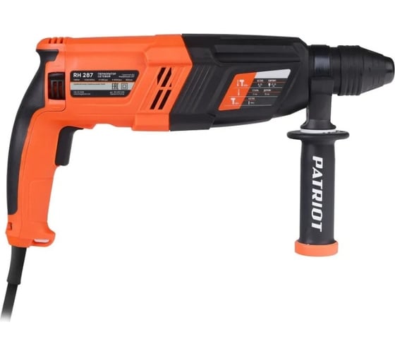 Перфоратор PATRIOT RH 287 SDS+, мощность 1065 Вт, 3.2 Дж, 3 режима работы, макс.диаметр 28 мм, набор буров и долот, глубиномер, кейс 140301329