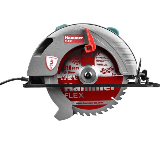 Циркулярная пила Hammer Flex 1800 Вт, 6000 об/мин, 210x30 мм, макс. пропил 70 мм CRP1800/210