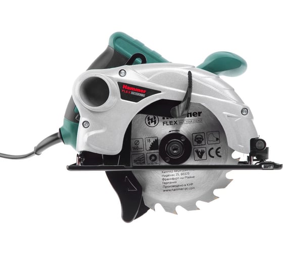 Циркулярная пила Hammer Flex 1300 Вт, 4700 об/мин, 160x20 мм, макс. пропил 55 мм CRP1300D