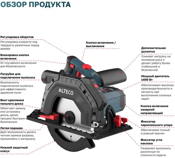 Циркулярная пила ALTECO CS 1400-190 ISL 80685