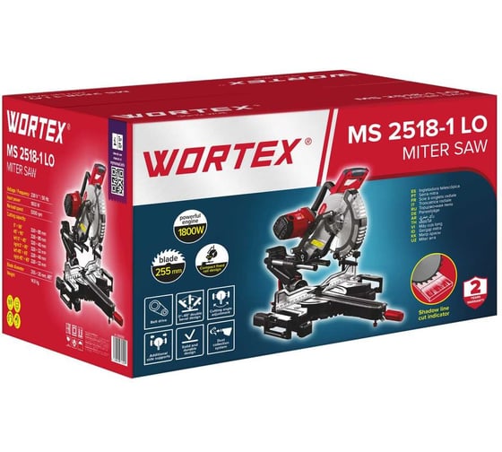 Торцовочная пила WORTEX MS 2518-1 LO в кор. 1800 Вт, 255 мм, 5000
