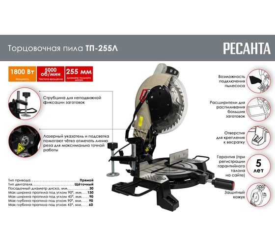 Торцовочная пила Ресанта ТП-255Л 75/18/3