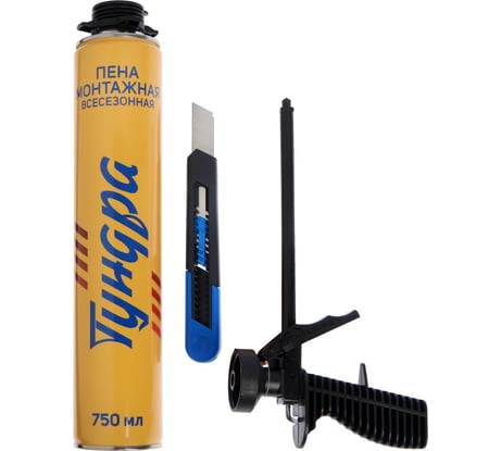 Набор пистолет для монтажной пены, пена монтажная, нож 18 мм ТУНДРА 4431543