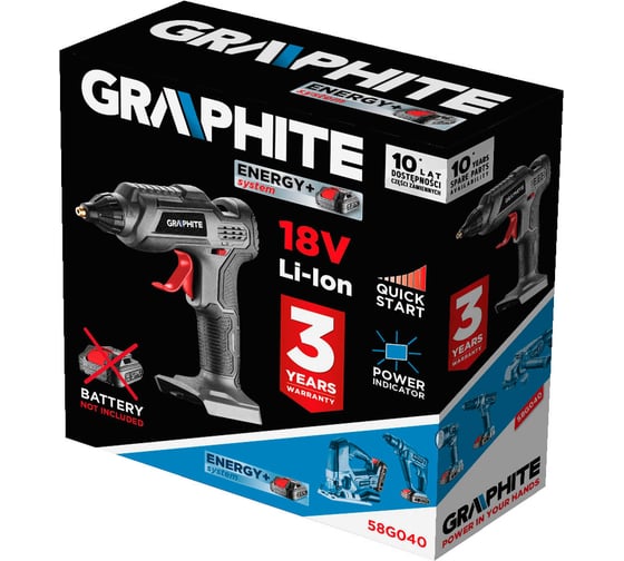 Аккумуляторный клеевой пистолет GRAPHITE Energy+ 18 В 58G040
