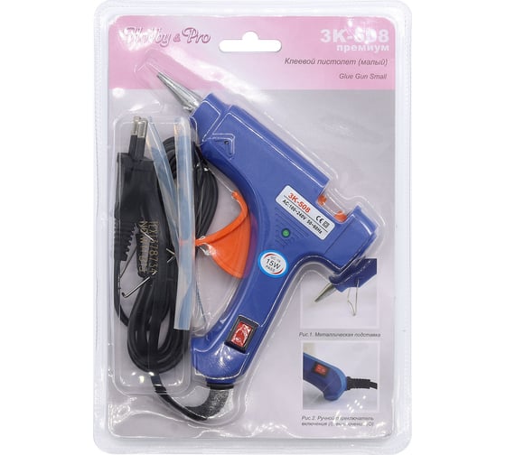 Клеевой малый пистолет Hobby&pro GG-010N (3K-508) 15W премиум (+ клеев.стержни 9,5см d-7,2мм - 2 шт)  7707496