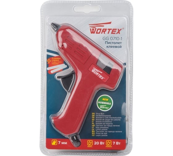 Пистолет клеевой WORTEX GG 0710-1 в блистере + 2 клеевых стержня GG071010011