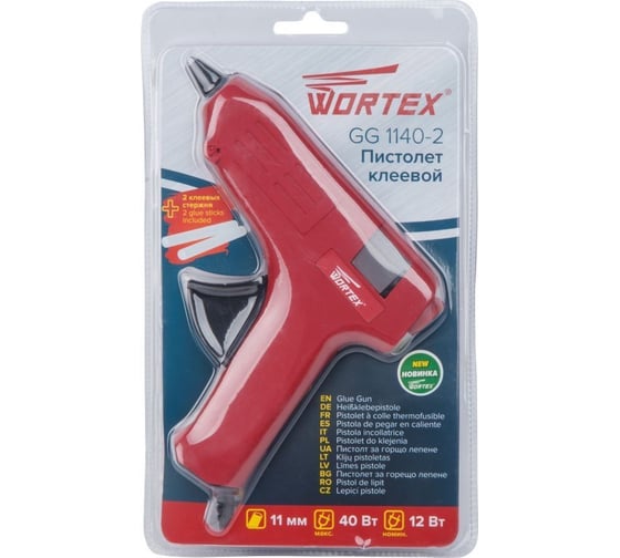 Пистолет клеевой WORTEX GG 1140-2 в блистере + 2 клеевых стержня GG114020011