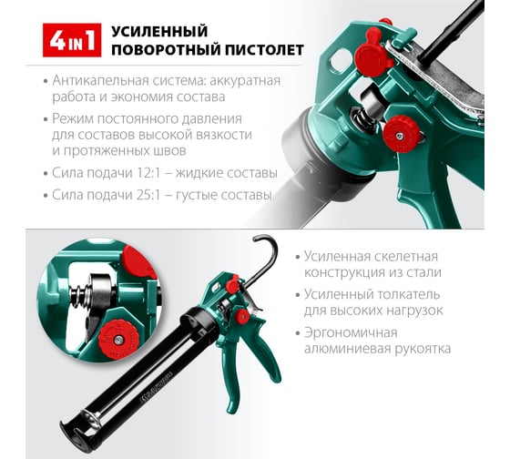 Скелетный пистолет для герметика KRAFTOOL 4-in-1, 310 мл 06675