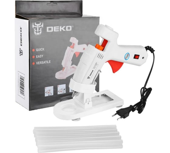 Клеевой термопистолет DEKO DKGG100 100Вт, SET4, подставка, набор клеевых стержней 063-4971