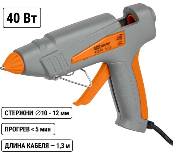 Клеевой пистолет TDM ELECTRIC КП-40 11,3 мм, с подставкой, шнур 1,3 м, 40 Вт, Т=220 С "Алмаз" SQ1024-0101 1