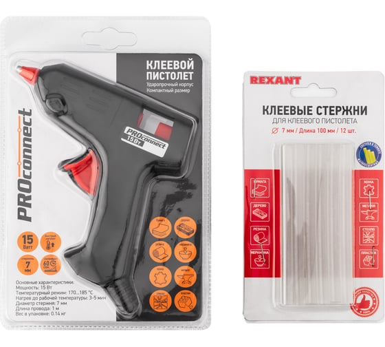 Набор REXANT ПК01 для творчества, пистолет 15Вт, стержни 7мм 12-1701