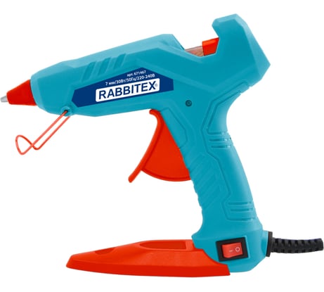 Клеевой пистолет RABBITEX 30 Вт, 7 мм (предохранитель, антикапля, индикатор), НА ПОДСТАВКЕ, , 671467