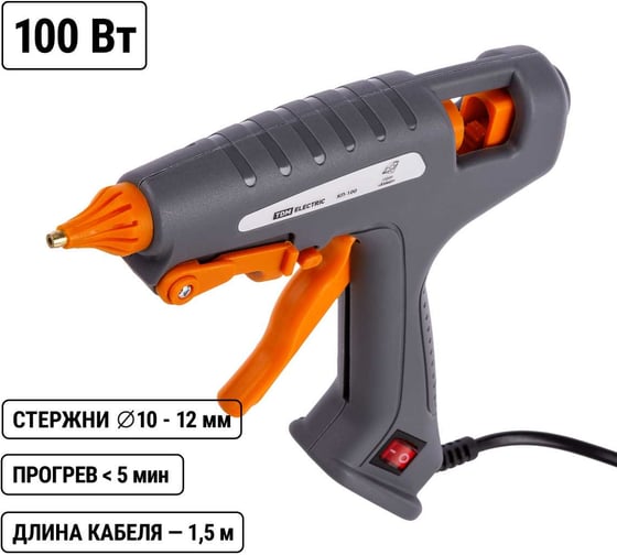 Клеевой пистолет TDM ELECTRIC КП-100, 11,3 мм, подставка, выключатель, шнур 1,5 м, 100 Вт, Т=220 С Алмаз SQ1024-0103 1
