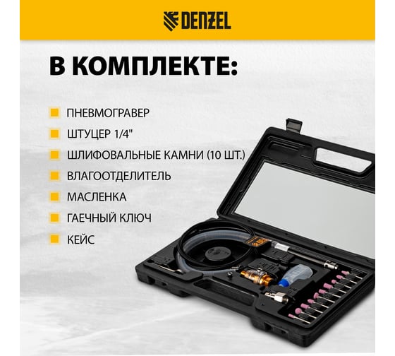 Пневматический гравер Denzel pe54000, 54000 об/мин, 3 мм, 57 л/мин 57467
