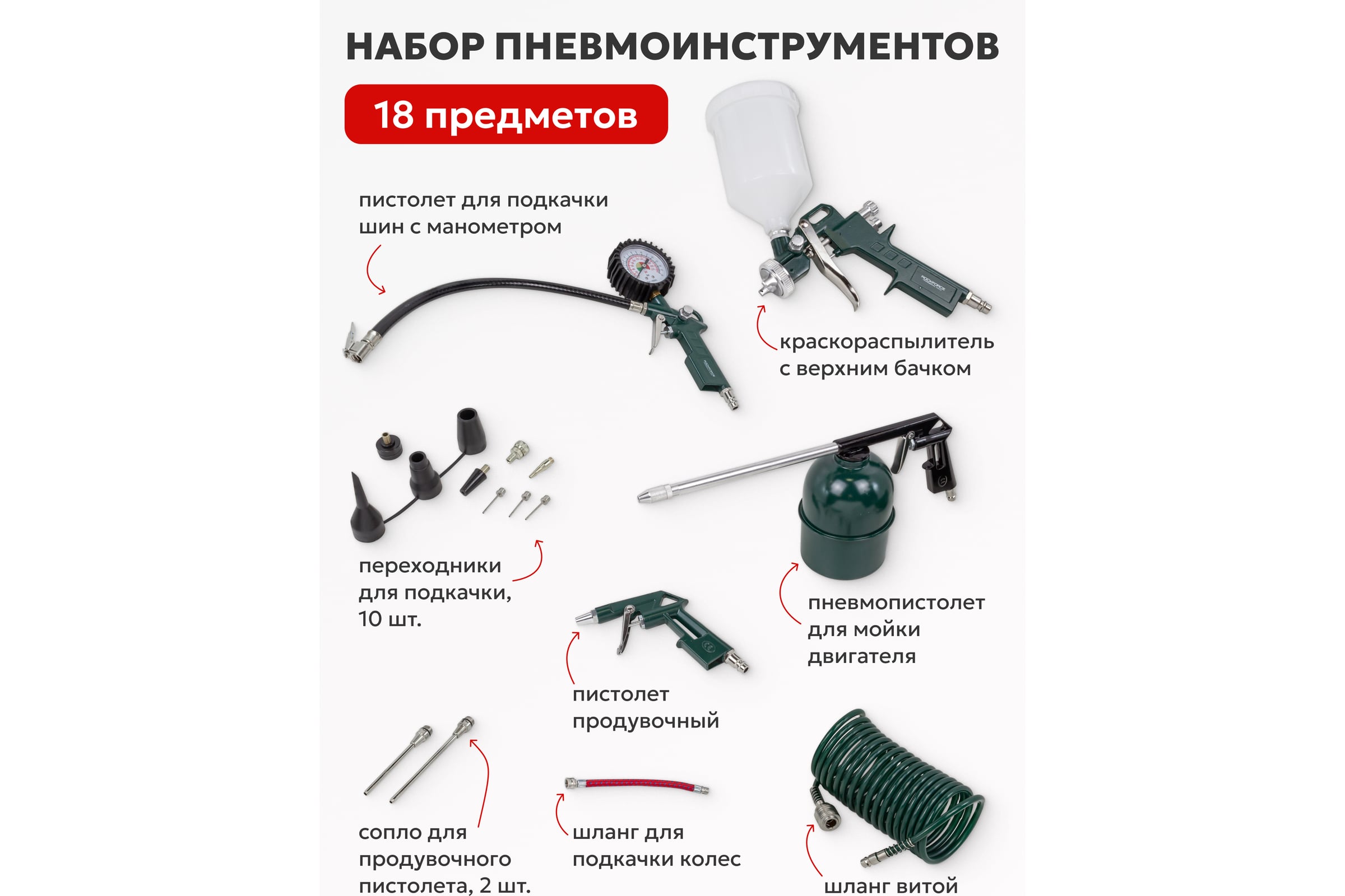 Краскораспылитель c верхним бачком Rockforce E-70 в комплекте с аксессуарами, набор 18 пр. RF-8031K18-G (E-70) RF-8031K18-G(52529) — фото 3