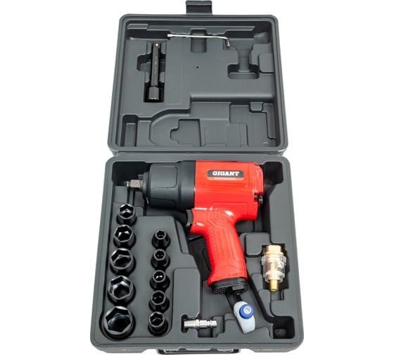 Ударный пневмогайковерт (880 Нм; 1/2"; кейс) Gigant Professional PW 880RKS + набор головок