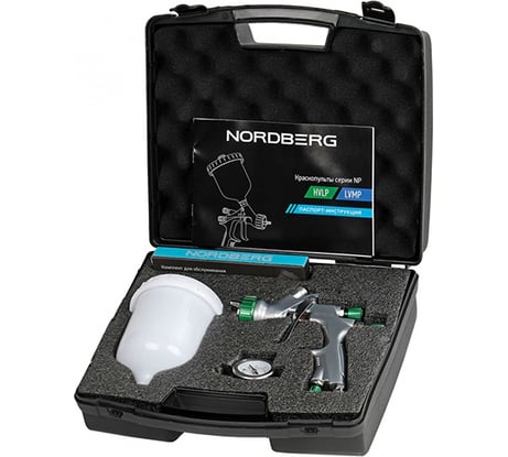 Краскопульт HVLP с верхним баком NORDBERG сопло 1.8 мм, пластиковый кейс NP7519
