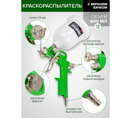 Краскораспылитель Forsage H-827-2V c верхним пластиковым бачком,  600мл в комплекте с аксессуарами набор 5 предметов F-SGK-5(58003)