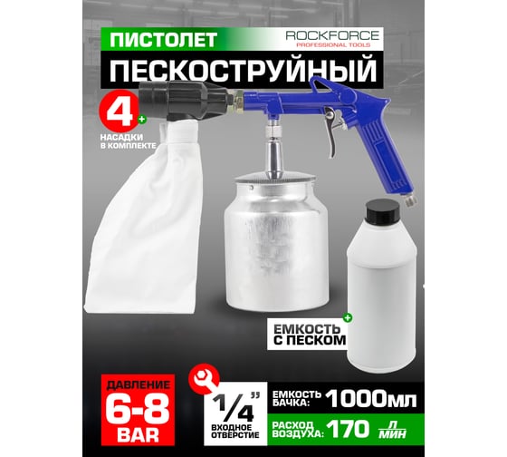 Пескоструйный пневматический пистолет со сменными насадками и песком ROCKFORCE RF-2377(47714)