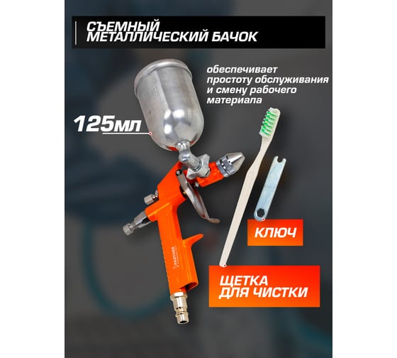 Краскораспылитель Partner мини с боковым металлическим бачком, 125 мл, присоед. резьба 1/4" PA-K3(28396)