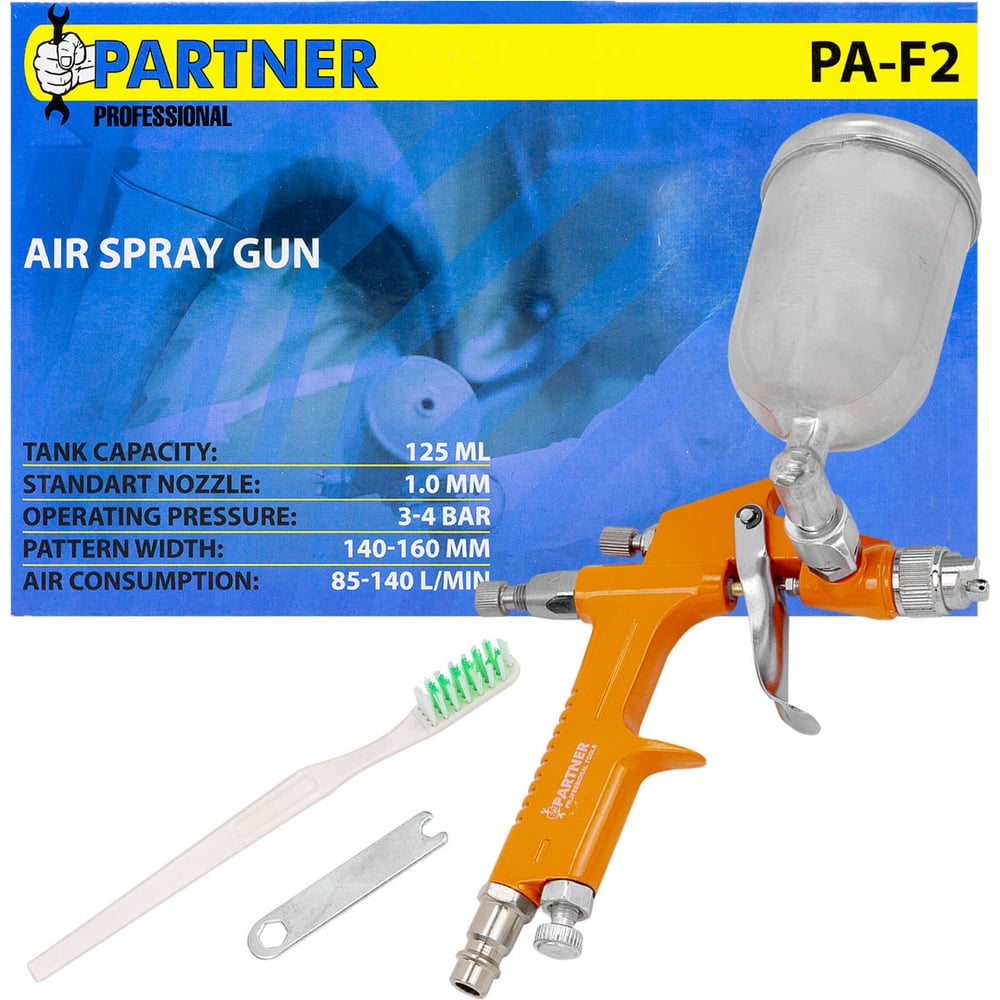 КраскораспылительPartnerминисбоковымметаллическимбачком,125мл,1.0мм,2.0bar,50-100л/мин,присоединительнаярезьба1/4PA-F2(28397)
