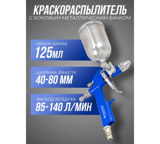 Краскораспылитель Forsage мини с боковым металлическим бачком 125 мл, сопло 0.8 мм F-K3(58674)