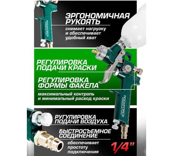 Краскораспылитель с верхним пластиковым бачком Rockforce бачок 125мл, сопло 1.0мм RF-H-2000-2V(58690)