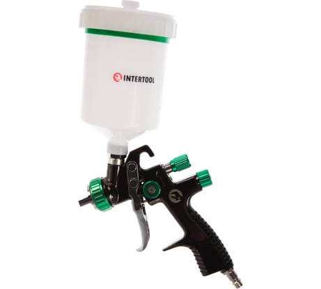 Пневматический краскопульт INTERTOOL LVLP GREEN, форсунка 1.3 мм, бачок 600 мл, PT-0132