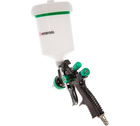 Пневматический краскопульт INTERTOOL LVLP GREEN, форсунка 1.3 мм, бачок 600 мл, PT-0132