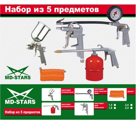Набор краскораспылителя с верхним алюминиевым бачком MD-STARS (сопло 2,5) W-2000A2-GA2,5