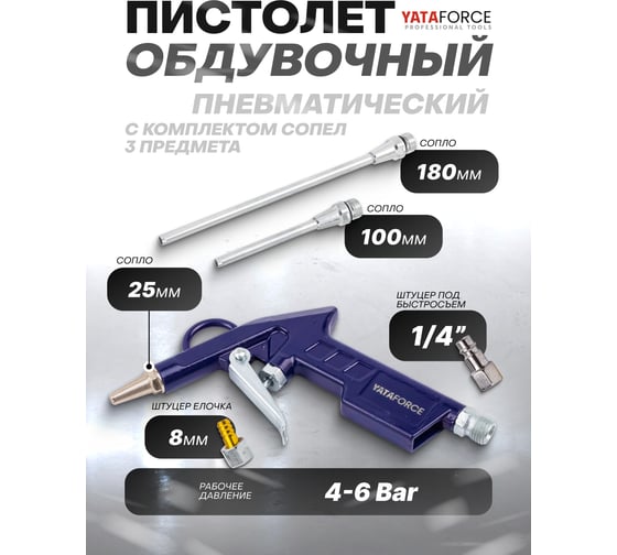 Пистолет обдувочный YATAFORCE с комплектом сопел 3 предмета YF-DG-12-K(61649)