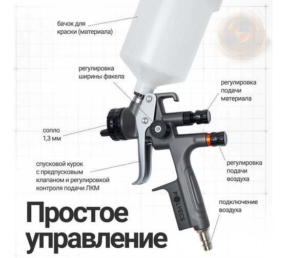 Краскопульт пневматический профессиональный Polyecs 1.3 HVLP RF2006H_1.3