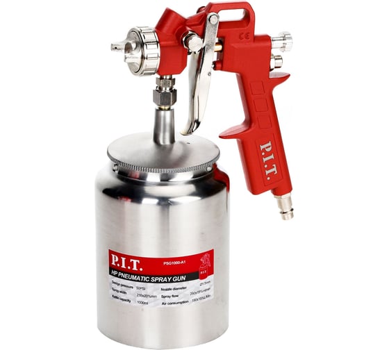Краскопульт пневматический P.I.T. (50PSI, сопло 1,5мм, бак 1л, краска260мл/мин, 190л/мин), PSG1000-A1