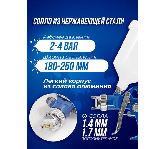 Краскораспылитель с регулятором давления и дополнительной дюзой Forsage F-W-827-14(51350)