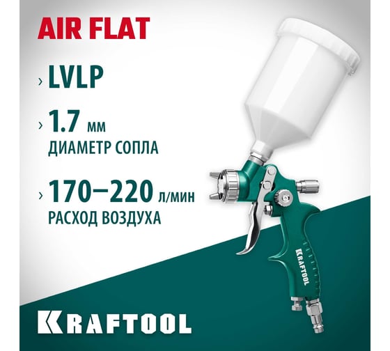 Пневматический краскопульт c верхним бачком KRAFTOOL AirFlat LVLP 06524-1.7