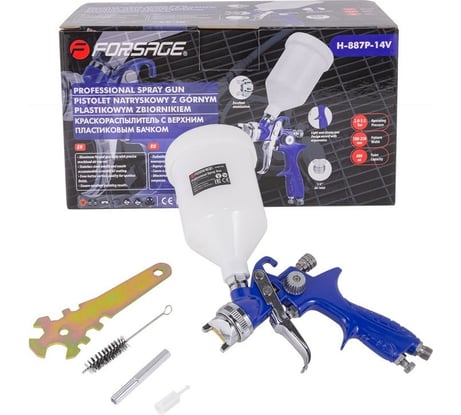 Краскораспылитель с верхним пластиковым бачком Forsage F-H-887P-14V 600мл, 1.4мм, 2.0-3.5 Bar, 120-200л/мин 52248